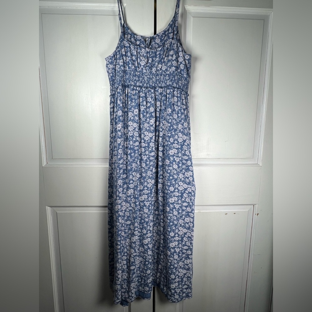 Lucky Brand Los Angeles Floral Printed Smocked Dress Gently Used Lined Sz M - Picture 3 of 8